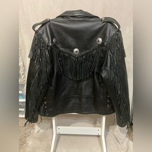 Fringed Black Leather Coat